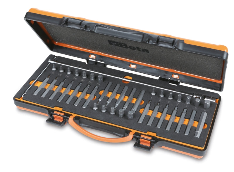 867/C38 - Assortment of 38 Hexagon Bits, 10mm, and 1 Bit Holder with Articulated T Handle, in Soft Foam Tray and Metal Case