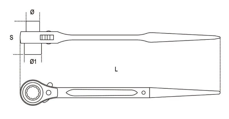 93C - Ratcheting Double-Ended Offset Ring Wrenches for Scaffolding Bolts