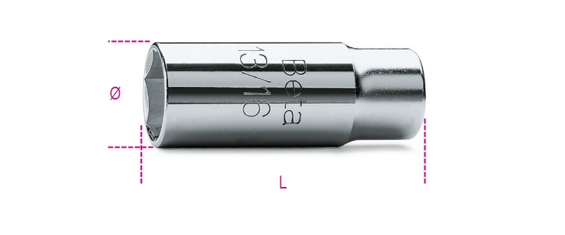 956C - 1/2" Square Drive Spark Plug Sockets, Chrome-Plated, Hexagon Ends