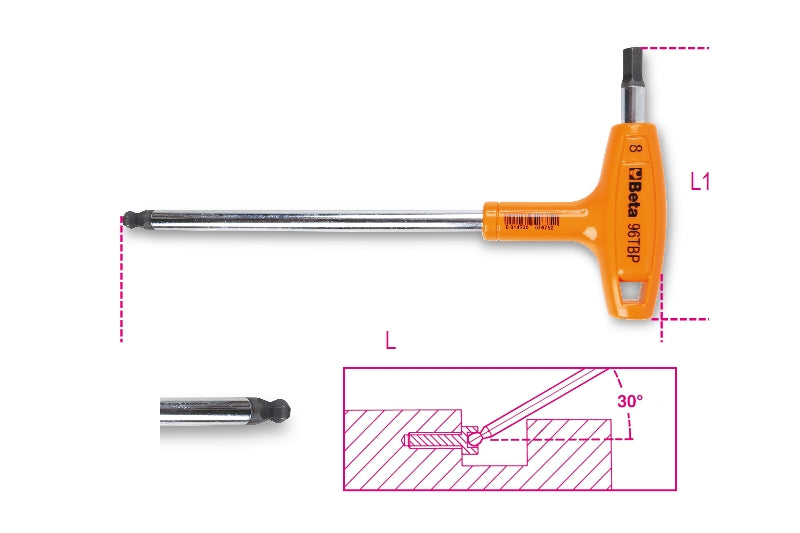 96TBP - Ball Head Offset Hexagon Key Wrenches, with High Torque Handles