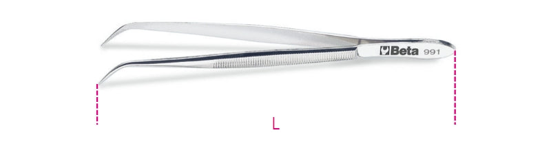 991 - Bent Thin Knurled Point Spring Tweezers Made from Stainless Steel, Bright Finish