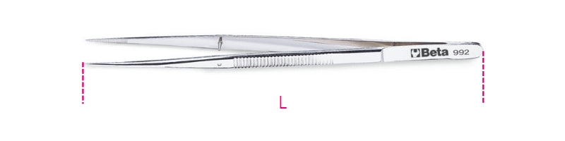 992 - Straight Thin Knurled Point Pin Spring Tweezers Made from Stainless Steel, Bright Finish