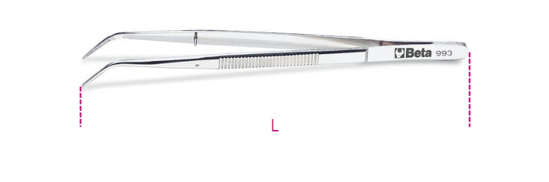 993 - Bent Thin Knurled Point Pin Spring Tweezers Made from Stainless Steel, Bright Finish