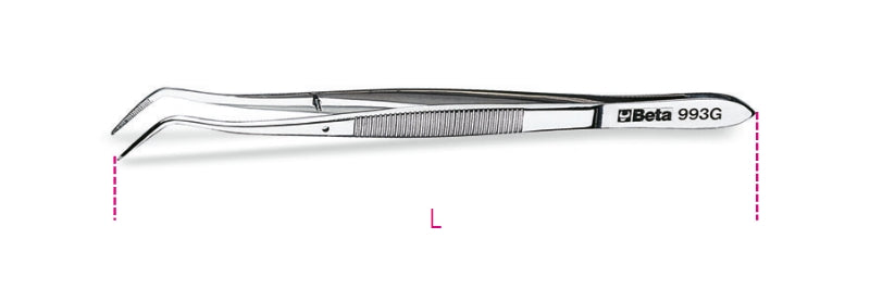 993G - Pin Spring Tweezers, Curved Round Ends, Knurled Made from Stainless Steel, Bright Finish