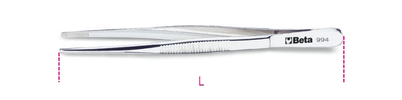 994 - Straight Large Knurled Point Spring Tweezers Made from Stainless Steel, Bright Finish