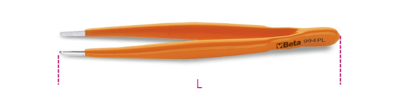 994PL - Straight Large Knurled Point Spring Tweezers Made from Stainless Steel, PVC-Coated