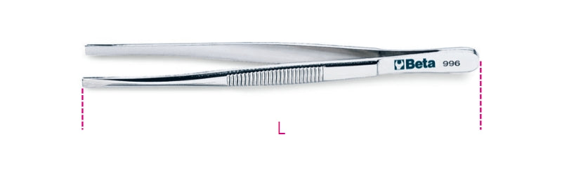 996 - Straight End Spring Tweezers with Wide Tips Made from Stainless Steel, Bright Finish
