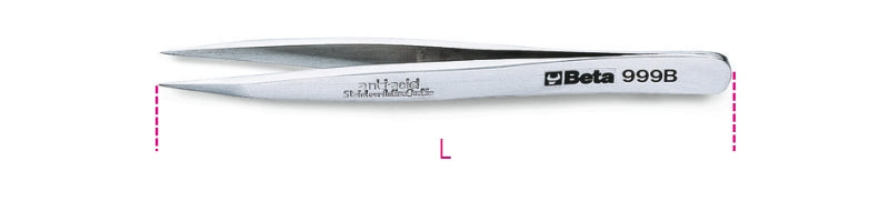 999B - Strong Straight End Spring Tweezers, Acid and Magnetic Resistant Made from Stainless Steel, Semi-Bright Finish