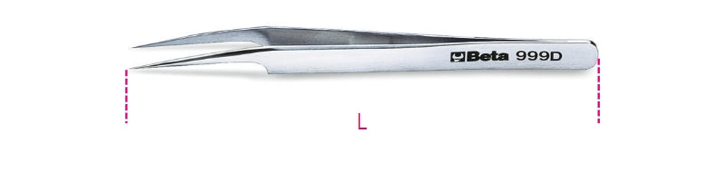 999D - Extra Slim Angled End Spring Tweezers, Acid and Magnetic Resistant Made from Stainless Steel, Semi-Bright Finish