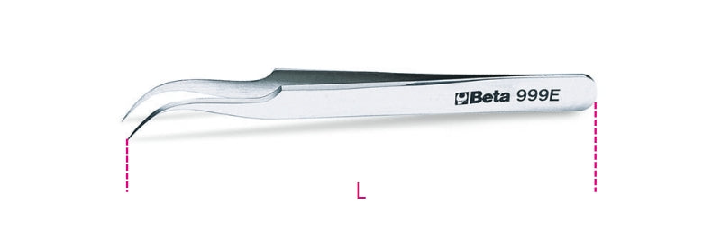 999E - Extra Slim Curved End Spring Tweezers, Acid and Magnetic Resistant Made from Stainless Steel, Semi-Bright Finish