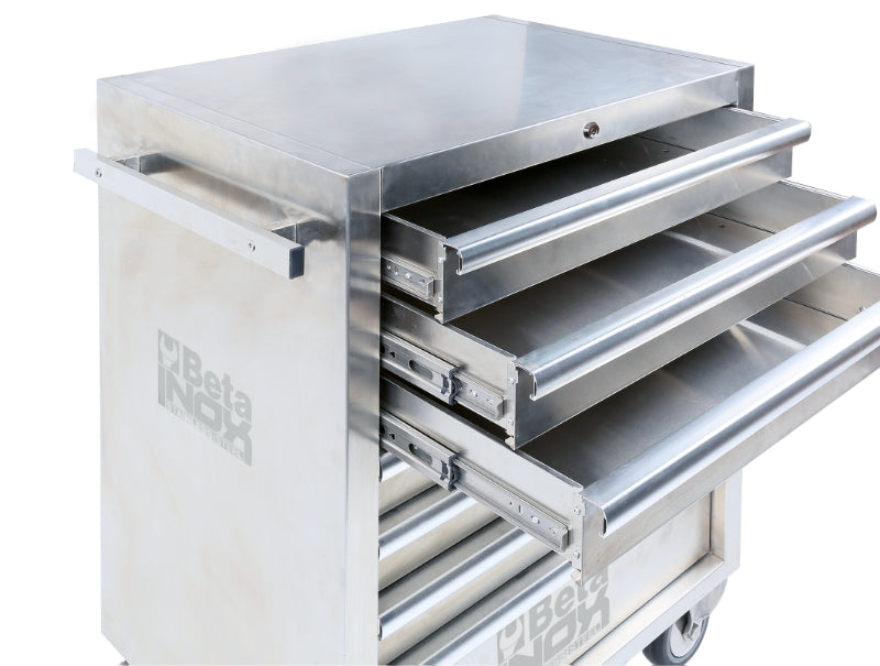 C04TSS-7 - Mobile Roller Cab with Seven Drawers, Made Entirely of Stainless Steel, Non-Marking Wheels
