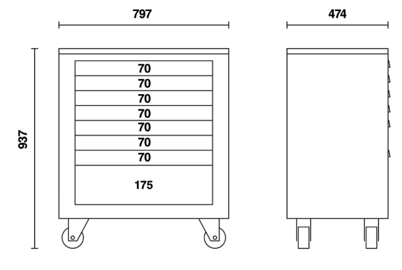 C55C8 - Roller Cab Module with Eight Drawers, for Workshop Equipment Combination