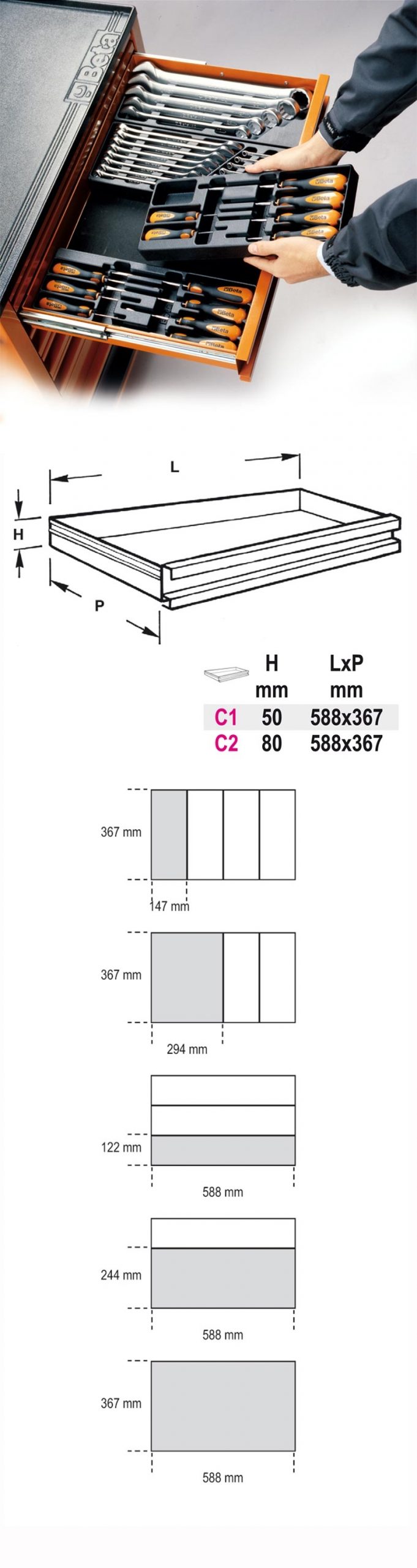 VP-LD - Thermoformed Tool Trays, Made from Plastic, for Mobile Roller Cab C38